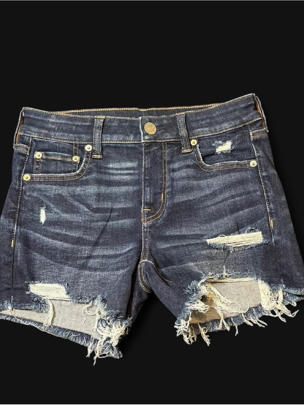 American Eagle Outfitters Distressed Dark Blue Denim Jean Shorts